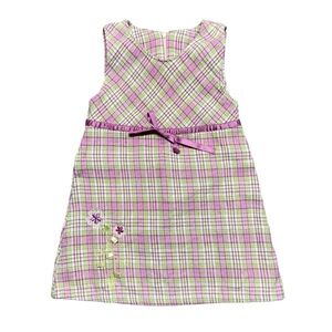 OshKosh B'Gosh Vintage Plaid Sleeveless Dress‎ Baby Girl Size 2T Embroidered